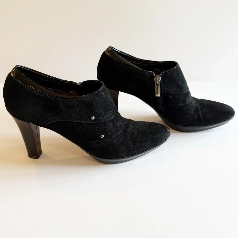 Aquatalia Suede Studded Accent Heeled Ankle Boots